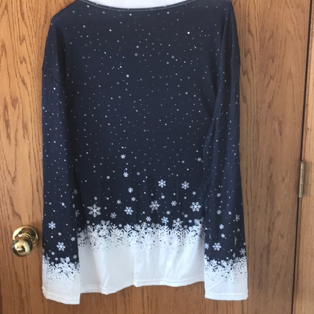 Christmas Casual Women’s Top. Everyday Easy Care Dark Blue background Santa - Picture 3 of 4